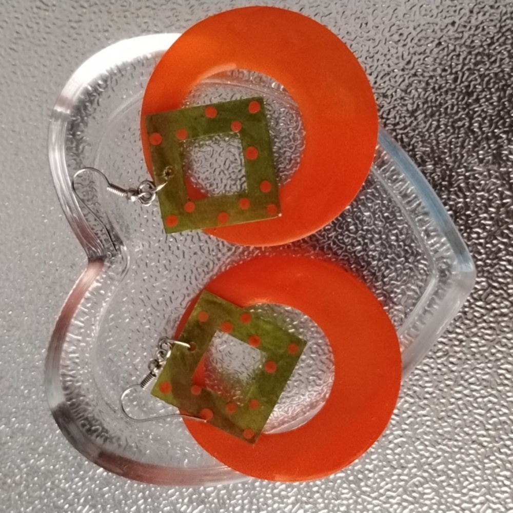Orange and Green Dangle Earrings